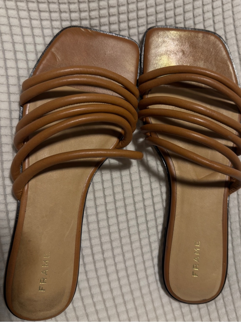 Frame Denim Cognac Multi-Strap Slide Sandals